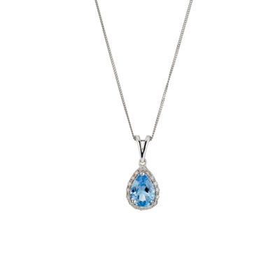 9ct white gold blue topaz  diamond pendant necklace - Product number ...