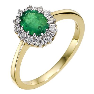 18ct gold emerald and diamond cluster ring
