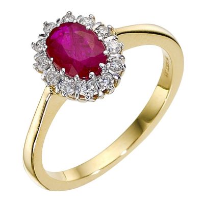 18ct gold ruby and diamond cluster ring