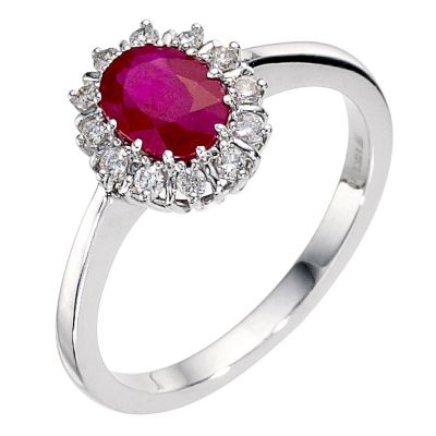 18ct white gold ruby and diamond cluster ring