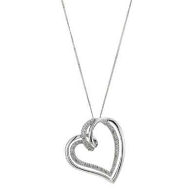 9ct white gold double heart diamond pendant - Product number 8930600