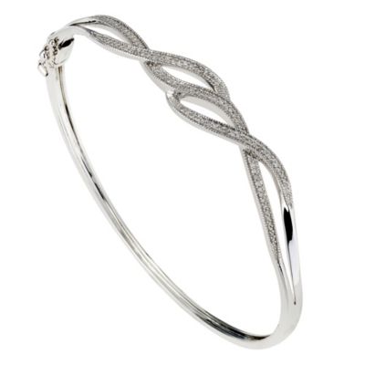 9ct white gold & diamond twist bangle - Product number 8930740