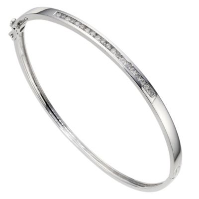 9ct white gold half carat diamond set bangle - Product number 8930775