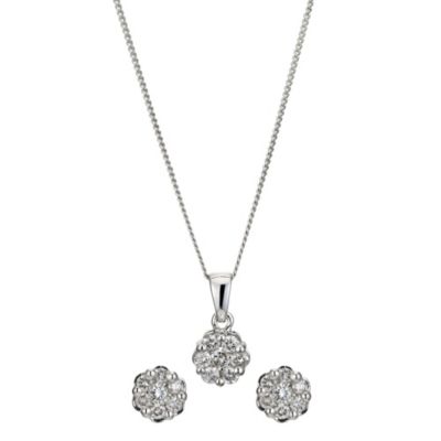 9ct white gold earring and pendant necklace
