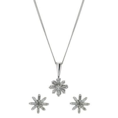 9ct white gold diamond star earrings & pendant set - Product number 8930880