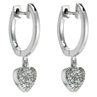 9ct white gold heart drop hoop earrings - Product number 8930937