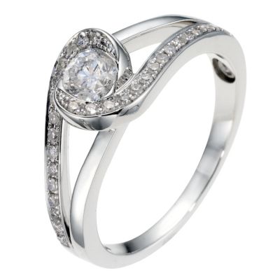 18ct white gold half carat diamond twist solitaire ring
