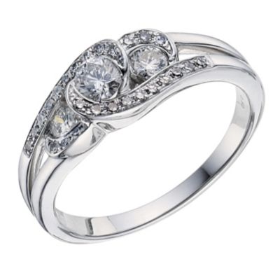 18ct white gold half carat diamond trilogy ring