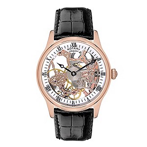 Men's Rotary Black Leather Strap Watch