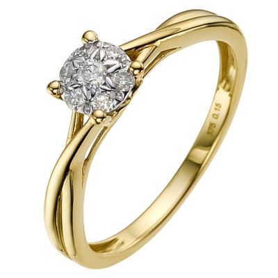 9ct gold 0.15 carat diamond cluster ring