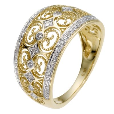 9ct yellow gold diamond filigree ring
