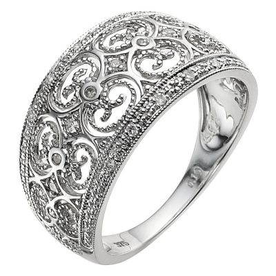 9ct white gold filigree diamond ring