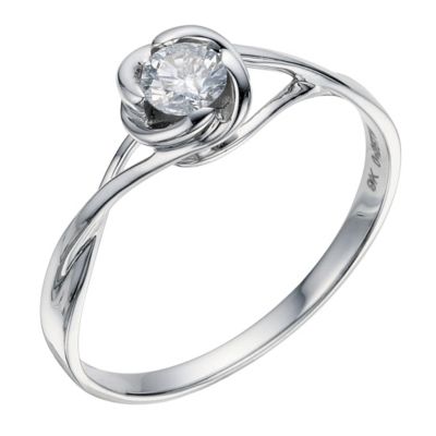 9ct white gold 1/4 carat diamond solitaire flower ring