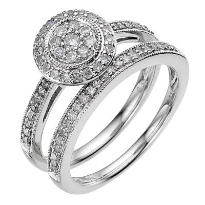 9ct white gold 1/2 carat diamond cluster bridal set - Product number 8936714