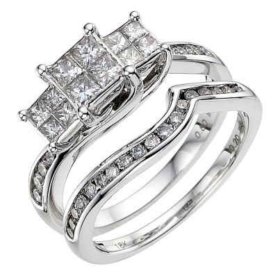 18ct white gold one carat diamond bridal set - Product number 8937117