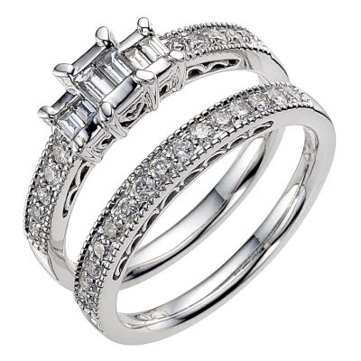 18ct white gold half carat 3 stone diamond bridal set - Product number 8937249