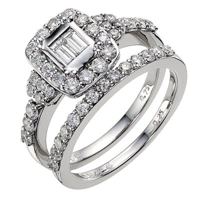 18ct white gold one carat diamond cluster bridal ring set