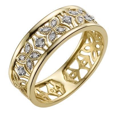 9ct yellow gold and diamond flower ring
