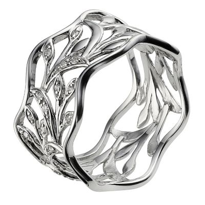 9ct white gold filigree diamond ring