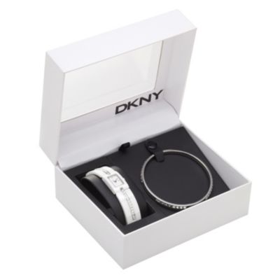 DKNY ladies' white ceramic bracelet watch & bangle set - Product number 8939802