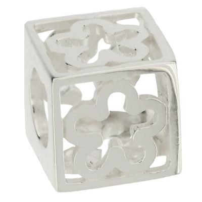 Sterling Silver Flower Cube Bead