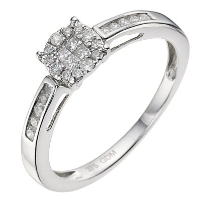 9ct white gold quarter carat cluster ring