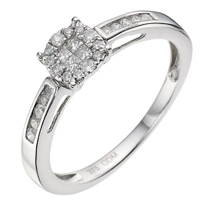 9ct white gold 1/2 carat diamond cluster ring