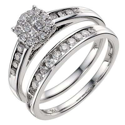 18ct white gold half carat diamond bridal ring set