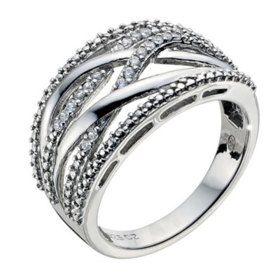 Silver Platinum Plated Cubic Zirconia Crossover Ring Size L - Product number 8941289