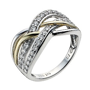 Silver & 9ct Yellow Gold Cubic Zirconia Twist RingSilver & 9ct Yellow Gold Cubic Zirconia Twist Ring