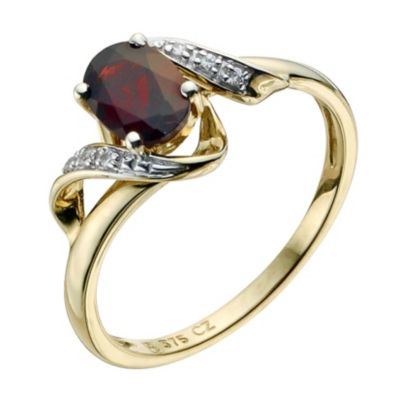 9ct Yellow Gold Garnet and Cubic Zirconia Swirl