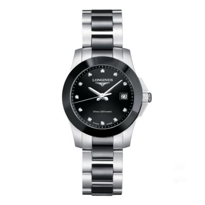 Longines ladies' stainless steel & ceramic bracelet watch - Product number 8950172