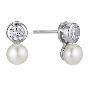 Silver, Pearl & Cubic Zirconia 5mm Earrings