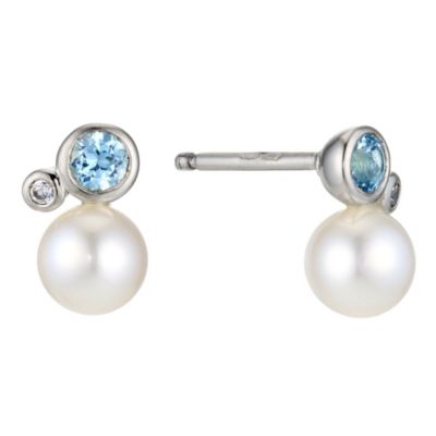 Silver Cultured Freshwater Pearl & Blue Topaz Earrings - Product number 8952752