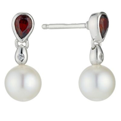 H Samuel Sterling Silver Garnet and Freshwater Pearl