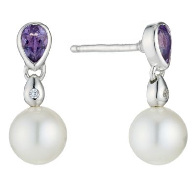 Silver Cultured Freshwater Pearl & Amethyst Earrings - Product number 8952779