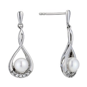 Silver, Pearl, Cubic Zirconia Figure 8 Drop Earrings
