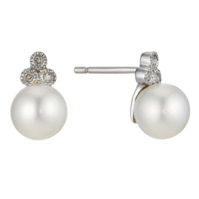 Silver Cultured Freshwater Pearl Diamond Earrings - Product number 8952809