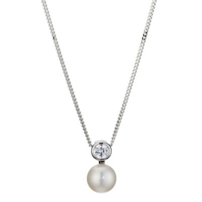 Silver, Pearl & Cubic Zirconia Bezel Pendant - Product number 8952817