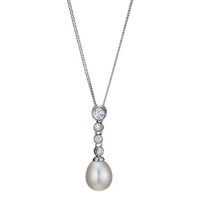 Silver, Pearl & Cubic Zirconia Drop Pendant - Product number 8952833