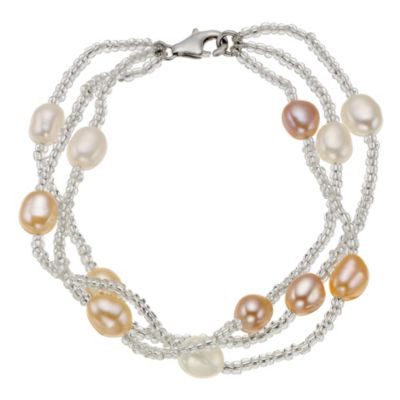 Silver 3 Colour Cultured Freshwater Pearl Bracelet - Product number 8952841