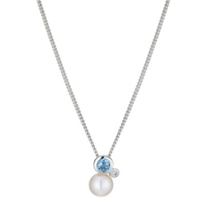 Silver Cultured Freshwater Pearl & Blue Topaz Pendant - Product number 8952892