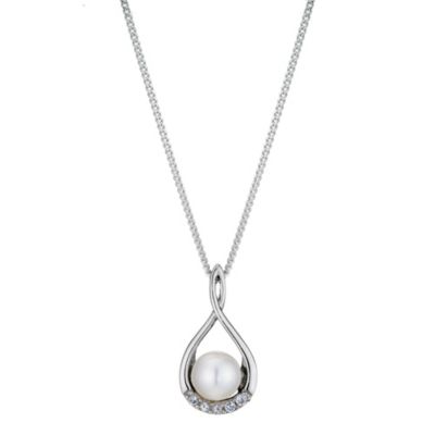 Silver, Pearl & Cubic Zirconia Figure 8 Pendant Necklace