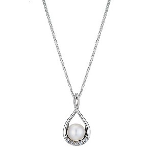 Silver, Pearl & Cubic Zirconia Figure 8 Pendant Necklace