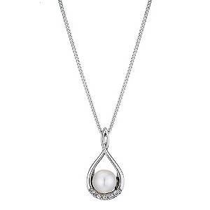 Silver, Pearl & Cubic Zirconia Figure 8 Pendant Necklace