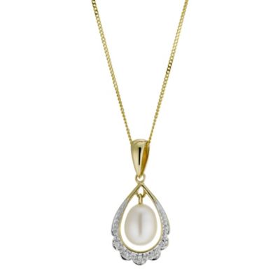 9ct Gold Cultured Freshwater Pearl Diamond Pendant