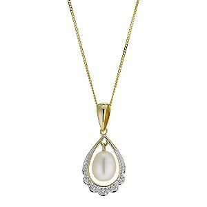 9ct Gold Cultured Freshwater Pearl Diamond Pendant