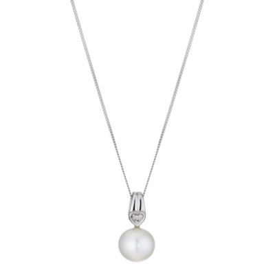 H Samuel 9ct White Gold, Pearl and Diamond Heart Pendant