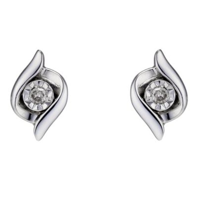 H Samuel 9ct White Gold and Diamond Stud Earrings