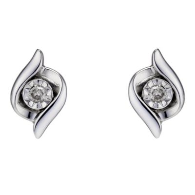 9ct White Gold and Diamond Stud Earrings